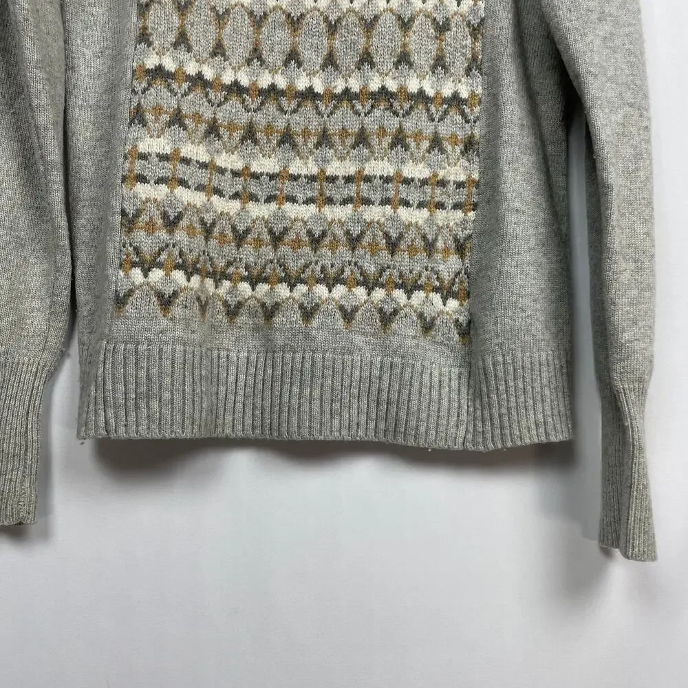J. Crew Factory Merino Wool Blend Fair Isle Sweater Size S Gray Knit Style E3403